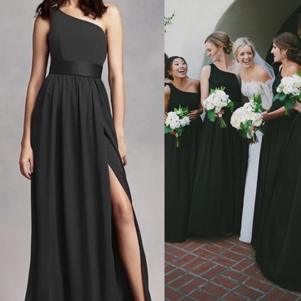 WHITE by Vera Wang One Shoulder Bridesmaid Dress in EBONY BLACK